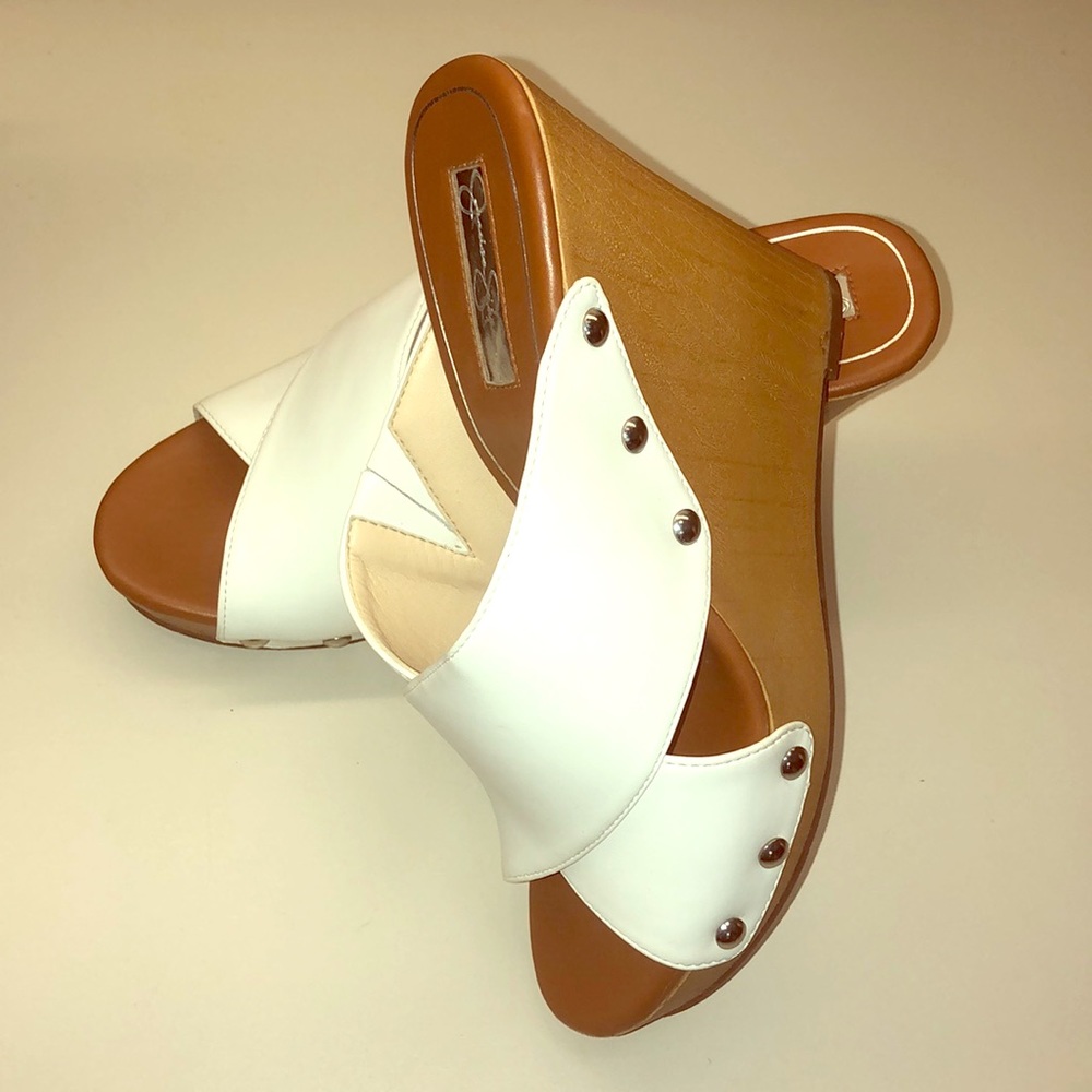 Jessica Simpson white wedge sandals